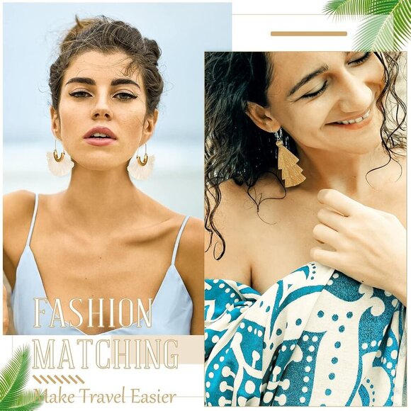 6 Pair Rattan Earrings Straw Tassel Bohemian Earrings for Girl Women Summer Beac - Picture 6 of 7